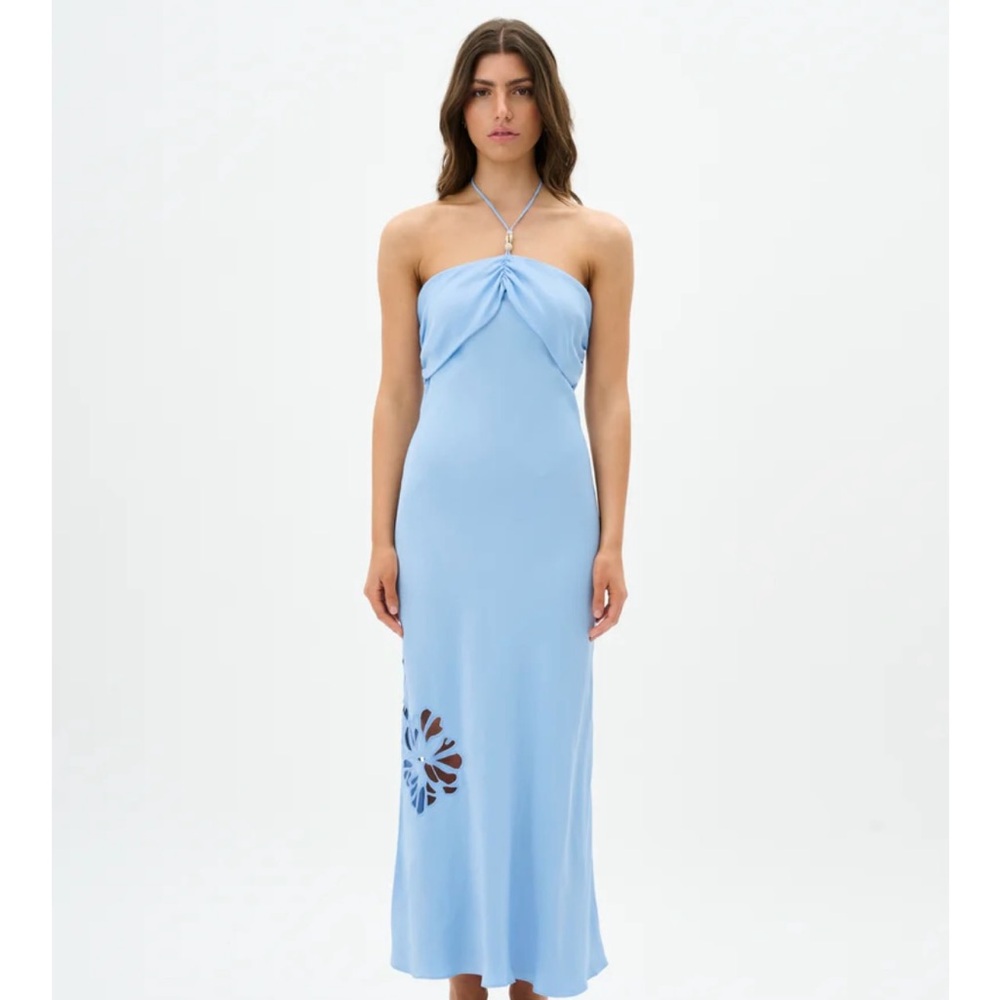 Light blue ROAME halter neck dress. 
Size: 1/S
Never worn, brand new with tags